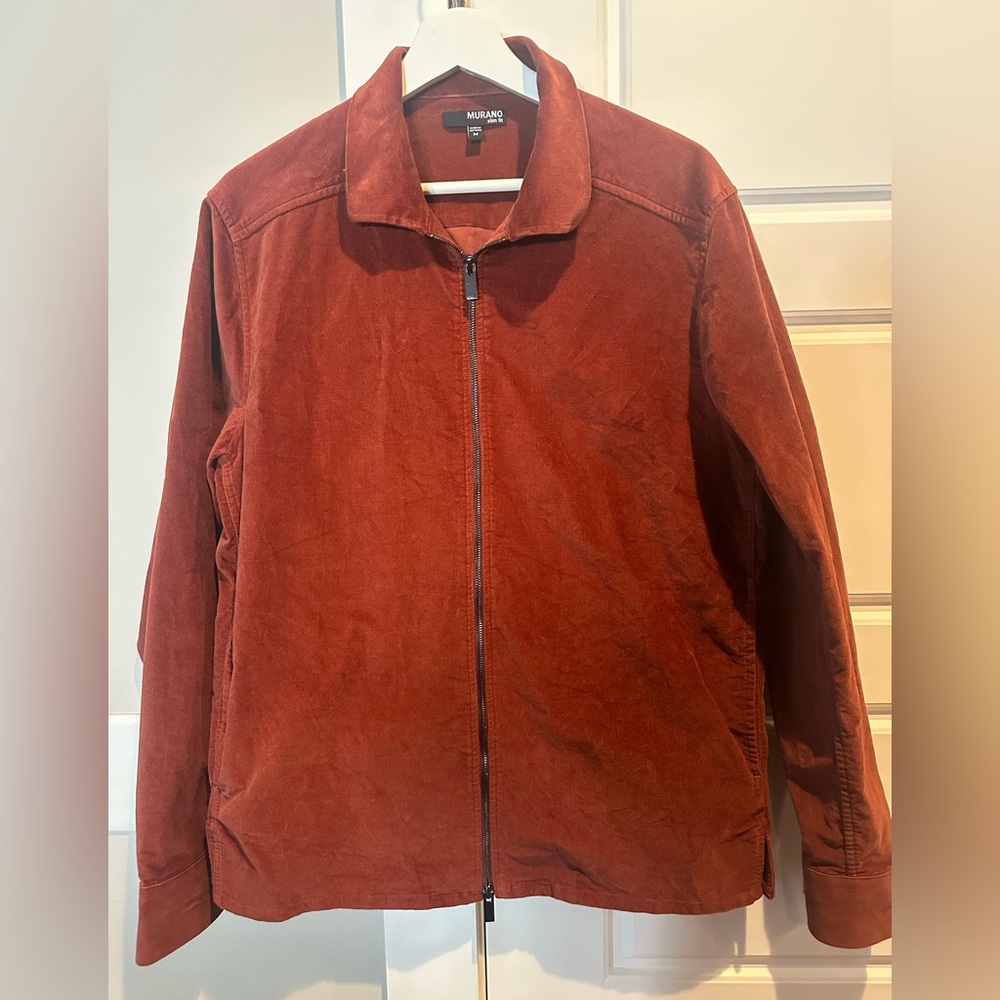 Men's Burnt Orange Zipper Shirt Jacket-Med